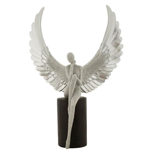 Statue Argent Et Noir Avec Ailes Pour Décoration Maison Et Bureau 24 X 8 X 34 Cm