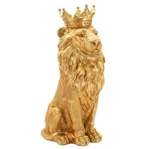 Statue Lion Roi Doré Majestueux 42 X 30 X 74 Cm