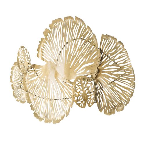 Décoration Murale "iris Verticale" 115x5x64 Cm Feuilles Métal Doré