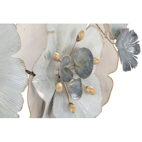 Panneau Mural En Métal 3d Avec Fleurs Et Feuilles, 119 X 8 X 60 Cm