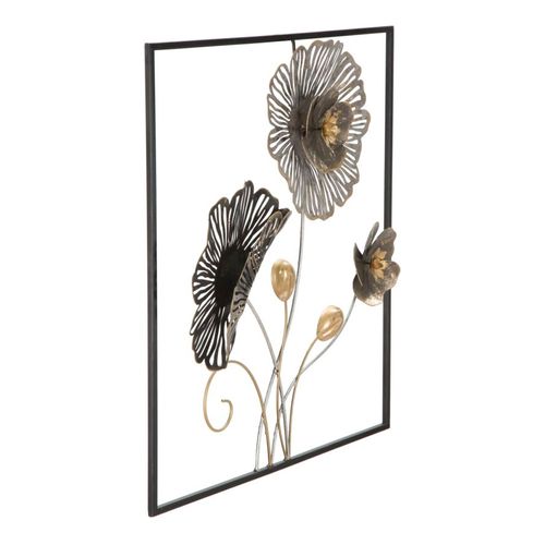 Panneau Mural Carré En Métal Avec Fleurs Et Feuilles 50 X 5,5 X 50 Cm