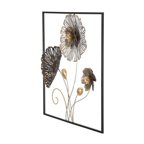 Panneau Mural Carré En Métal Avec Fleurs Et Feuilles 50 X 5,5 X 50 Cm