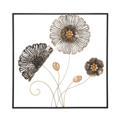 Panneau Mural Carré En Métal Avec Fleurs Et Feuilles 50 X 5,5 X 50 Cm