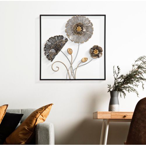 Panneau Mural Carré En Métal Avec Fleurs Et Feuilles 50 X 5,5 X 50 Cm