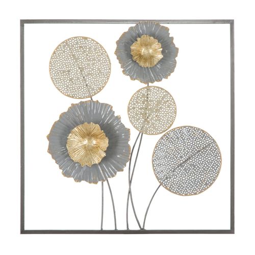 Panneau Mural En Métal Avec Fleurs Et Feuilles 50 X 3,8 X 50 Cm