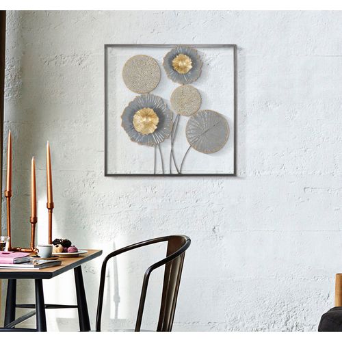 Panneau Mural En Métal Avec Fleurs Et Feuilles 50 X 3,8 X 50 Cm