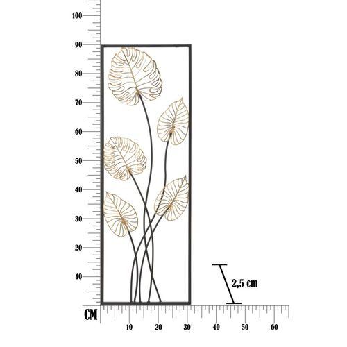 Panneau Mural Rectangulaire En Métal Motif Feuilles 3d, 31 X 90 X 2,5 Cm