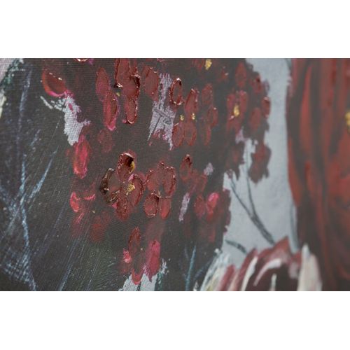 Tableau Mural Fleurs Blanc/rouge Sur Fond Sombre 120x60 Cm
