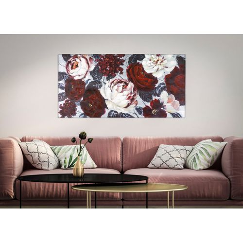 Tableau Mural Fleurs Blanc/rouge Sur Fond Sombre 120x60 Cm