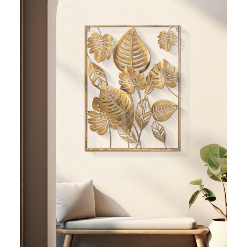 Panneau Mural Décoratif Rectangle En Fer Doré 3d - 60x80x6,5 Cm
