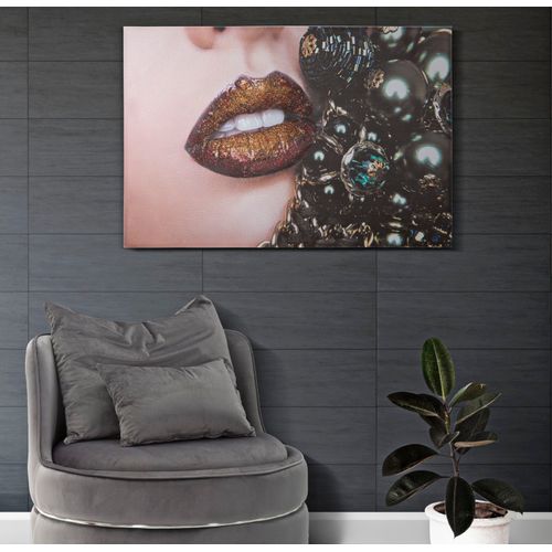 Impression Murale Artisanale Visage Féminin Lèvres 80x3,8x120 Cm Pour Salon