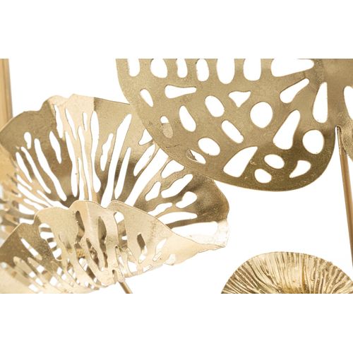 Panneau Mural En Métal Doré Fleurs Décoratives - 50x5x50 Cm