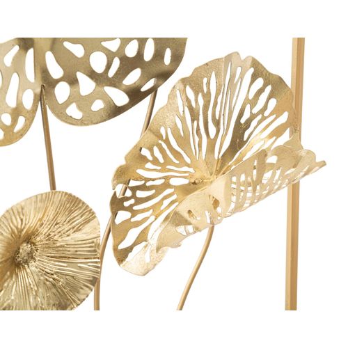 Panneau Mural En Métal Doré Fleurs Décoratives - 50x5x50 Cm