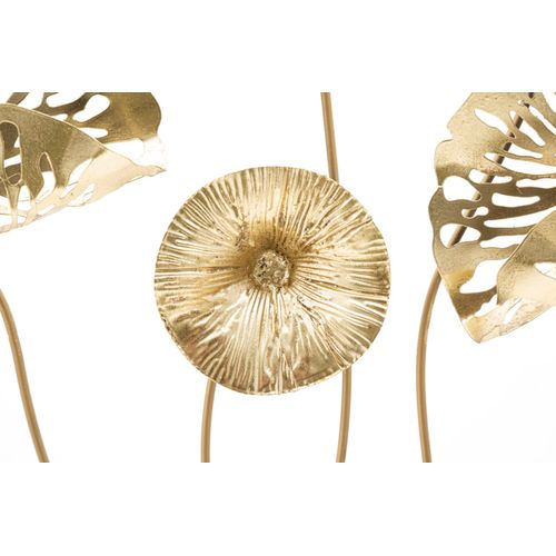 Panneau Mural En Métal Doré Fleurs Décoratives - 50x5x50 Cm