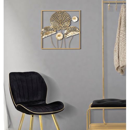 Panneau Mural En Métal Doré Fleurs Décoratives - 50x5x50 Cm