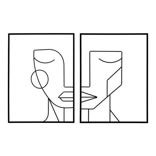 Panneaux Muraux Métal Tribal Visage Stylisé 2 Pièces - 60x1x80 Cm