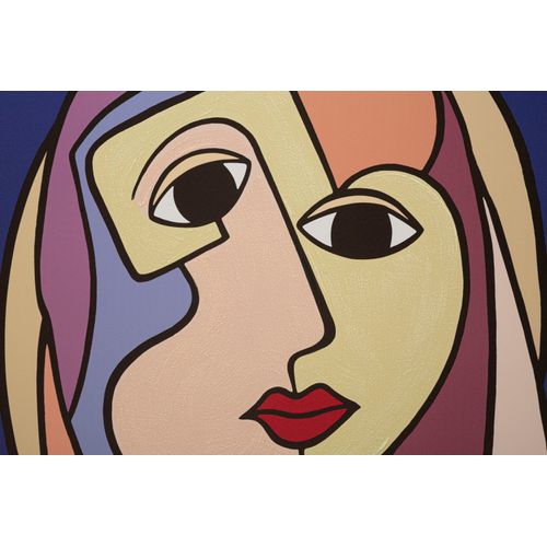 Tableau Cubiste Multicolore Sur Toile Avec Cadre Bois 80x120 Cm