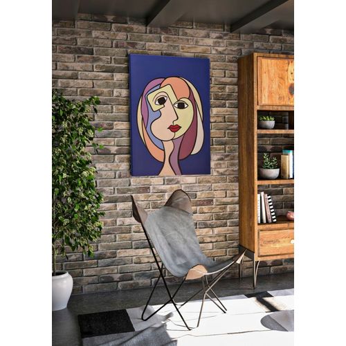 Tableau Cubiste Multicolore Sur Toile Avec Cadre Bois 80x120 Cm