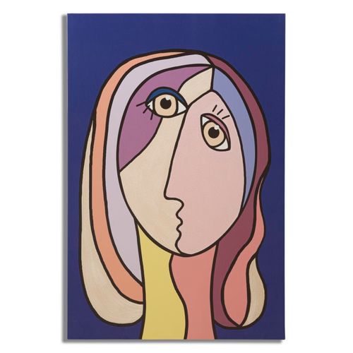 Tableau Moderne Cubiste Multicolore Sur Toile Avec Cadre Bois 80x120 Cm