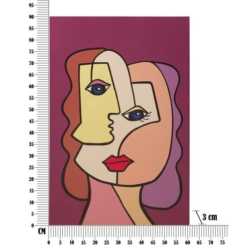 Tableau Cubiste Coloré Sur Toile Avec Cadre Bois 60x90 Cm