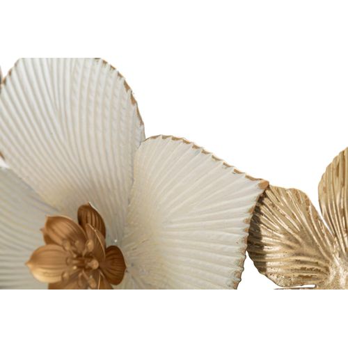 Décoration Murale 3d Fleurs Et Feuilles Dorées Métal 134,6x7,6x69,9 Cm