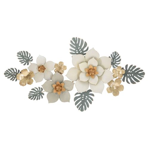 Décoration Murale 3d Fleurs Et Feuilles Dorées Métal 134,6x7,6x69,9 Cm