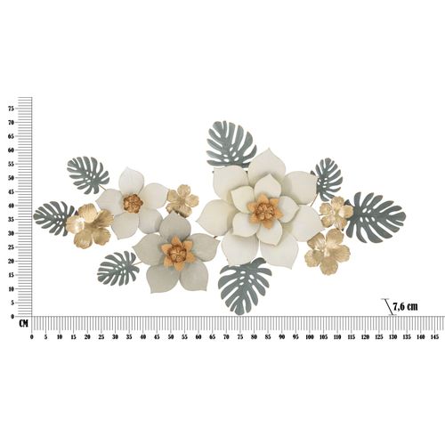 Décoration Murale 3d Fleurs Et Feuilles Dorées Métal 134,6x7,6x69,9 Cm