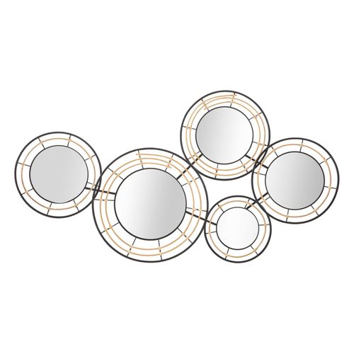 Panneau Mural Décoratif Oporto Avec Miroirs Et Raphia 111x9,5x59 Cm