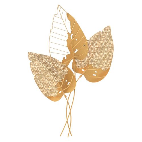 Décoration Murale 3d Autumn Leaf Gold Feuilles Sculptées Métal 53x4x84,5 Cm