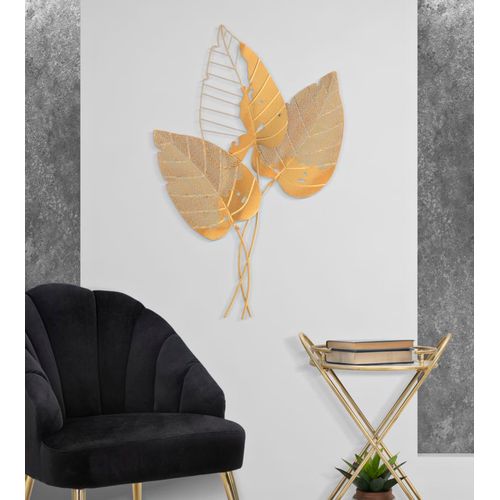 Décoration Murale 3d Autumn Leaf Gold Feuilles Sculptées Métal 53x4x84,5 Cm