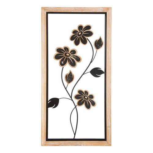 Panneau Mural 3d Fleurs Élégantes Métal Et Bois 30x2,5x60 Cm