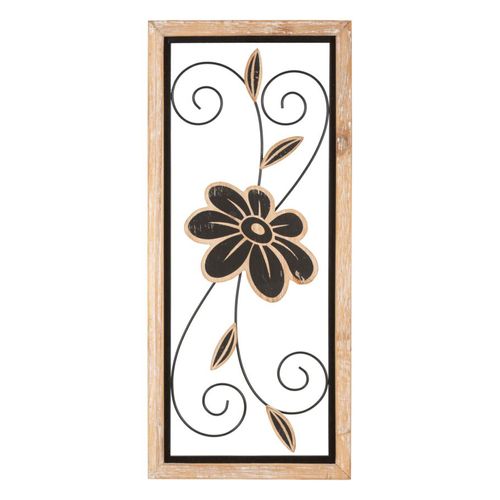 Panneau Mural Décoratif Fleurs En Métal Et Bois Style Bohème 60 Cm