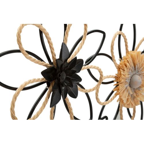 Panneau Mural Décoratif Fleurs Métal Et Raphia Style Bohème 60 Cm