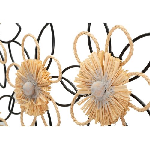 Panneau Mural Décoratif Fleurs Métal Et Raphia Style Bohème 60 Cm