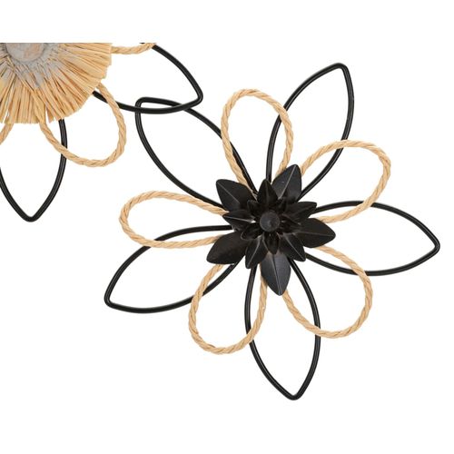 Panneau Mural Décoratif Fleurs Métal Et Raphia Style Bohème 60 Cm