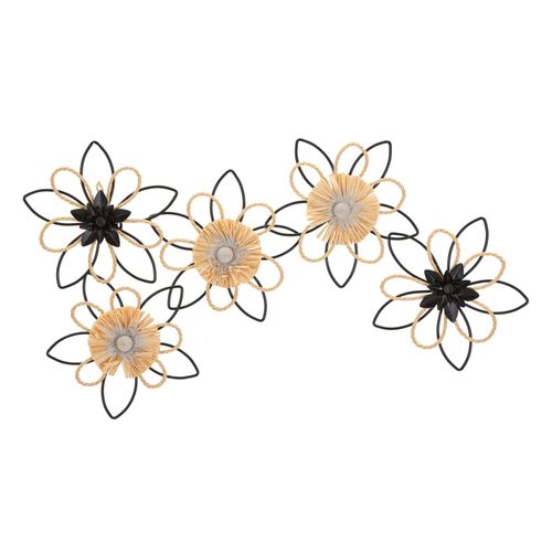 Panneau Mural Décoratif Fleurs Métal Et Raphia Style Bohème 60 Cm