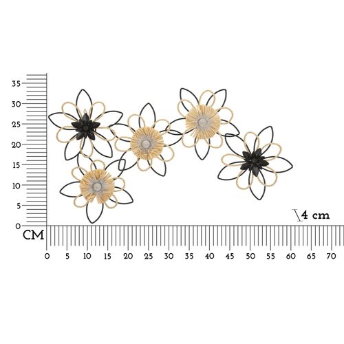 Panneau Mural Décoratif Fleurs Métal Et Raphia Style Bohème 60 Cm