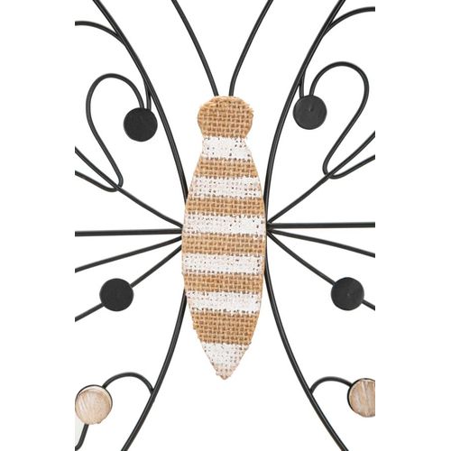 Panneau Mural Décoratif Papillon Métal Et Bois Style Bohème 40 Cm