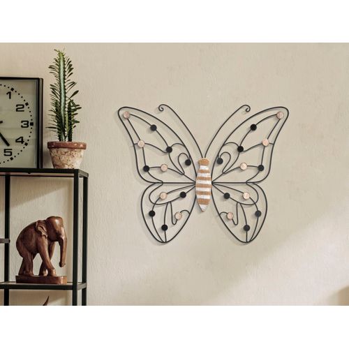 Panneau Mural Décoratif Papillon Métal Et Bois Style Bohème 40 Cm