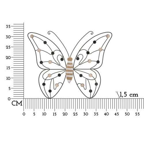 Panneau Mural Décoratif Papillon Métal Et Bois Style Bohème 40 Cm