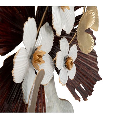 Panneau Mural Décoratif Métal Chat Et Pot De Fleurs 54,6x8,9x59,7 Cm