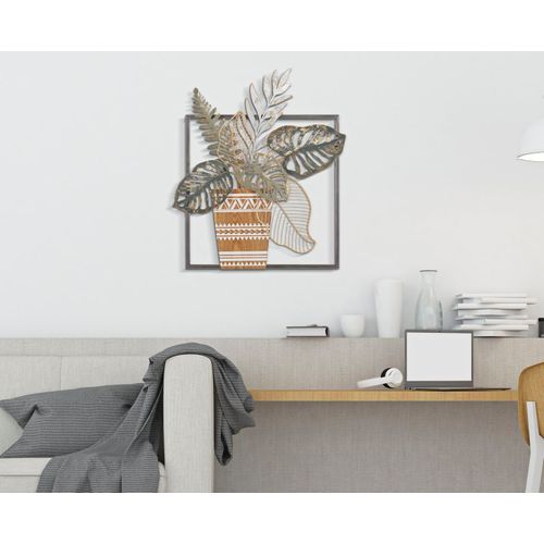 Panneau Mural Décoratif Métal Vase Et Feuilles 54x6,4x62,9 Cm