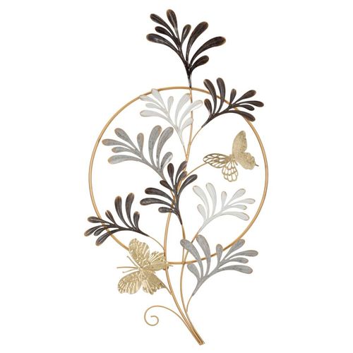 Panneau Mural Décoratif Métal Rond Feuilles Stylisées 50,2x5,1x92 Cm