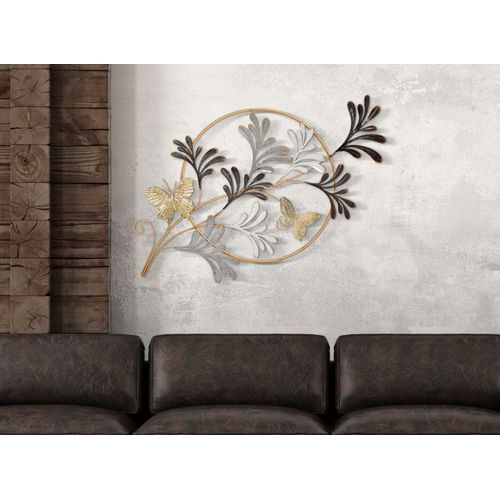 Panneau Mural Décoratif Métal Rond Feuilles Stylisées 50,2x5,1x92 Cm