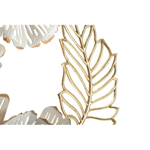 Panneau Mural Décoratif Métal Fleurs Blanches Et Dorées 54x6,4x73,7 Cm