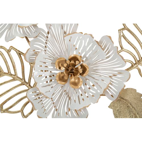 Panneau Mural Décoratif Métal Fleurs Blanches Et Dorées 54x6,4x73,7 Cm