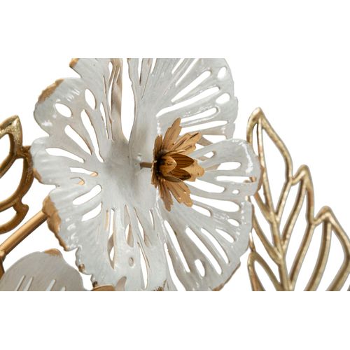Panneau Mural Décoratif Métal Fleurs Blanches Et Dorées 54x6,4x73,7 Cm