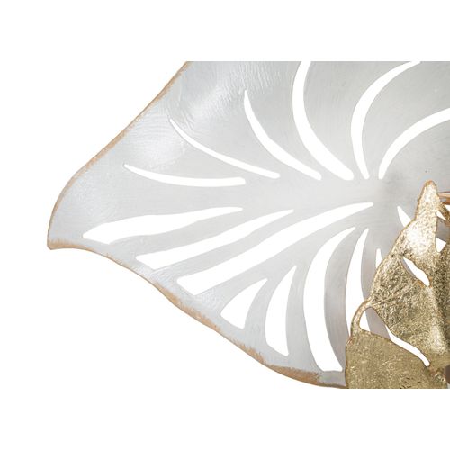 Panneau Mural Décoratif Métal Feuilles Blanches Et Dorées 52,7x5,7x90,8 Cm