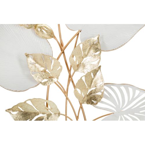 Panneau Mural Décoratif Métal Feuilles Blanches Et Dorées 52,7x5,7x90,8 Cm