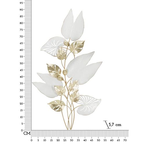 Panneau Mural Décoratif Métal Feuilles Blanches Et Dorées 52,7x5,7x90,8 Cm